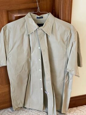 Club Room Charter Club Men’s Short Sleeve Shirt Large Tan Beige Solid Cotton